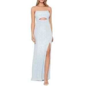 XSCAPE Sequin Formal Gown Elsa Baby Blue Full Length Prom Dress Sparkly 16 $320